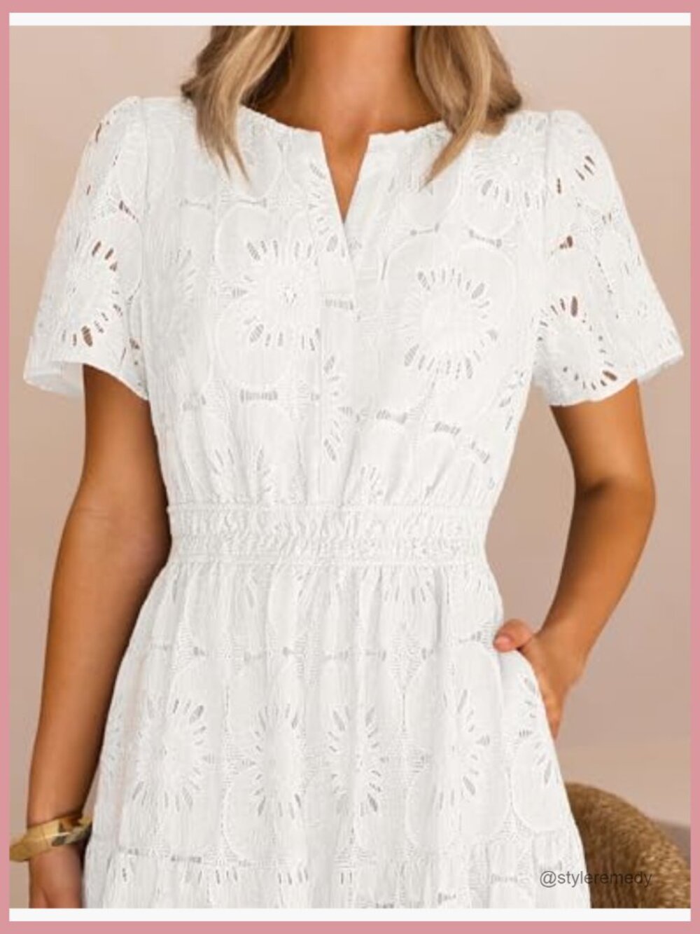 Floral Eyelet Maxi Dress with V-Neck and Tiered Hem - Picture 4 of 7